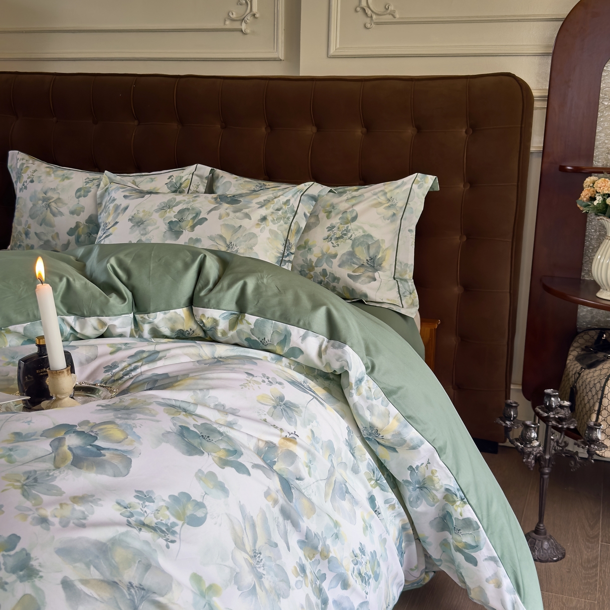 91家纺网 家纺一手货源 找家纺 由丽家纺 2025新款亲肤舒适全棉纯棉臻棉数码印花四件套系列 茂林-兰