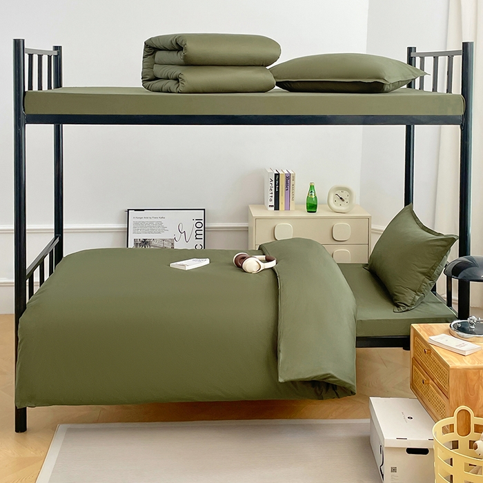 锦润家纺 2025新款13372全棉纯棉学生宿舍上下铺三件套和六件套 军绿色
