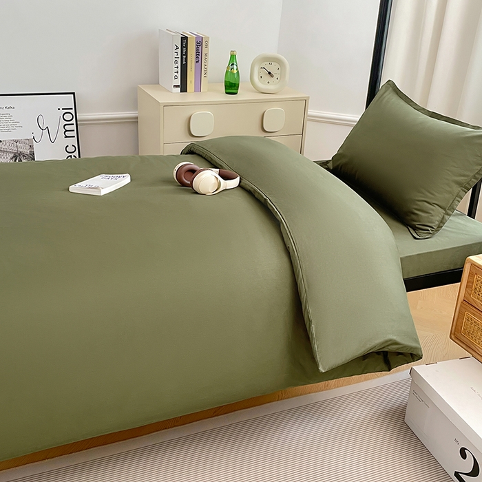 91家纺网 家纺一手货源 找家纺 锦润家纺 2025新款13372全棉纯棉学生宿舍上下铺三件套和六件套 军绿色