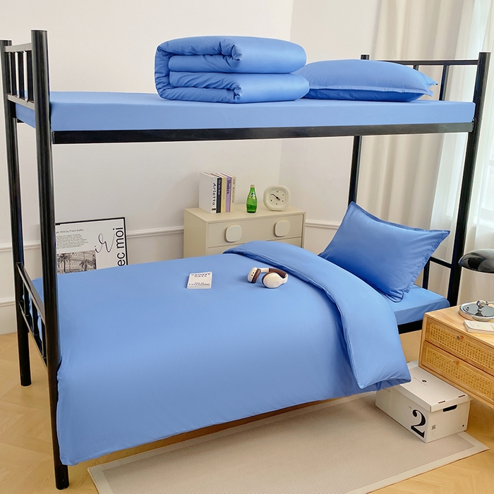 91家纺网 家纺一手货源 找家纺 锦润家纺 2025新款13372全棉纯棉学生宿舍上下铺三件套和六件套 天空蓝