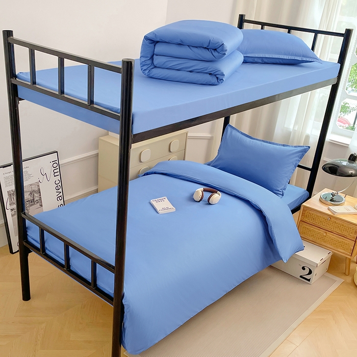 91家纺网 家纺一手货源 找家纺 锦润家纺 2025新款13372全棉纯棉学生宿舍上下铺三件套和六件套 天空蓝