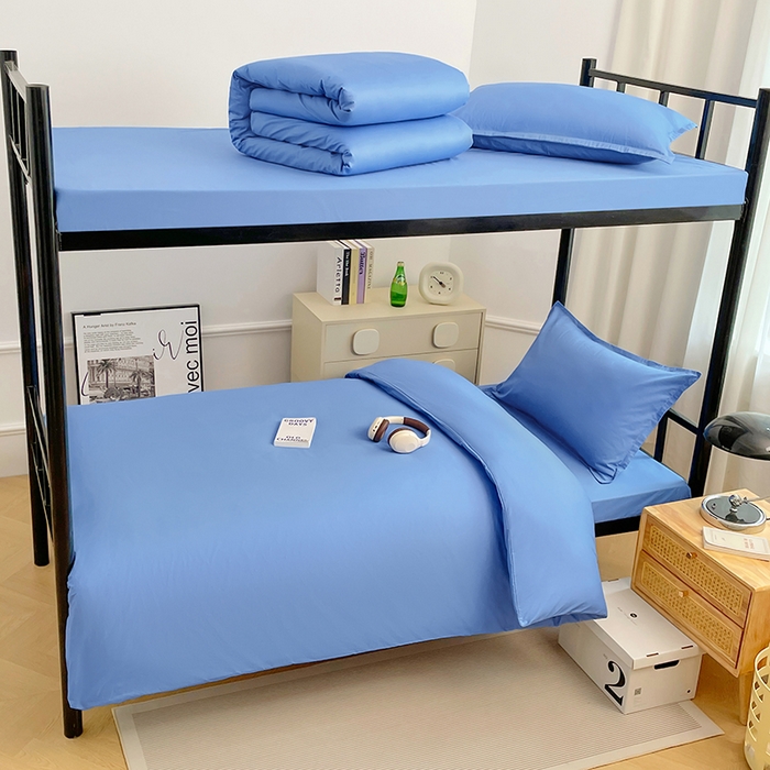 91家纺网 家纺一手货源 找家纺 锦润家纺 2025新款13372全棉纯棉学生宿舍上下铺三件套和六件套 天空蓝