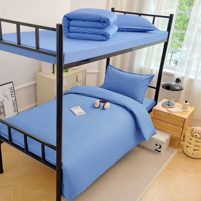 91家纺网 家纺一手货源 找家纺 锦润家纺 2025新款13372全棉纯棉学生宿舍上下铺三件套和六件套 天空蓝