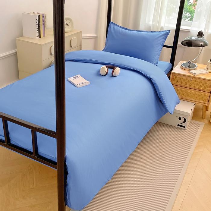 91家纺网 家纺一手货源 找家纺 锦润家纺 2025新款13372全棉纯棉学生宿舍上下铺三件套和六件套 天空蓝