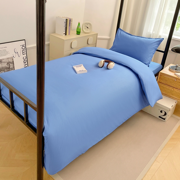 91家纺网 家纺一手货源 找家纺 锦润家纺 2025新款13372全棉纯棉学生宿舍上下铺三件套和六件套 天空蓝