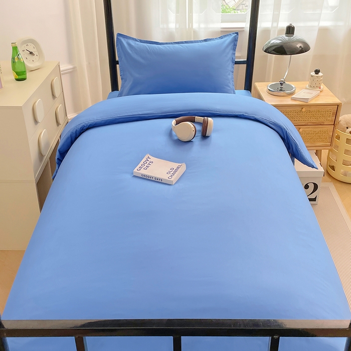 91家纺网 家纺一手货源 找家纺 锦润家纺 2025新款13372全棉纯棉学生宿舍上下铺三件套和六件套 天空蓝