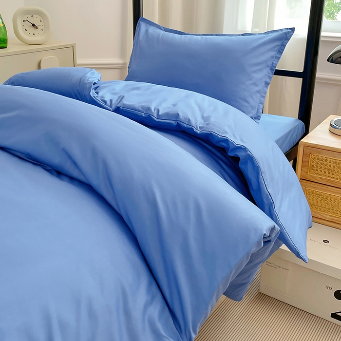 91家纺网 家纺一手货源 找家纺 锦润家纺 2025新款13372全棉纯棉学生宿舍上下铺三件套和六件套 天空蓝