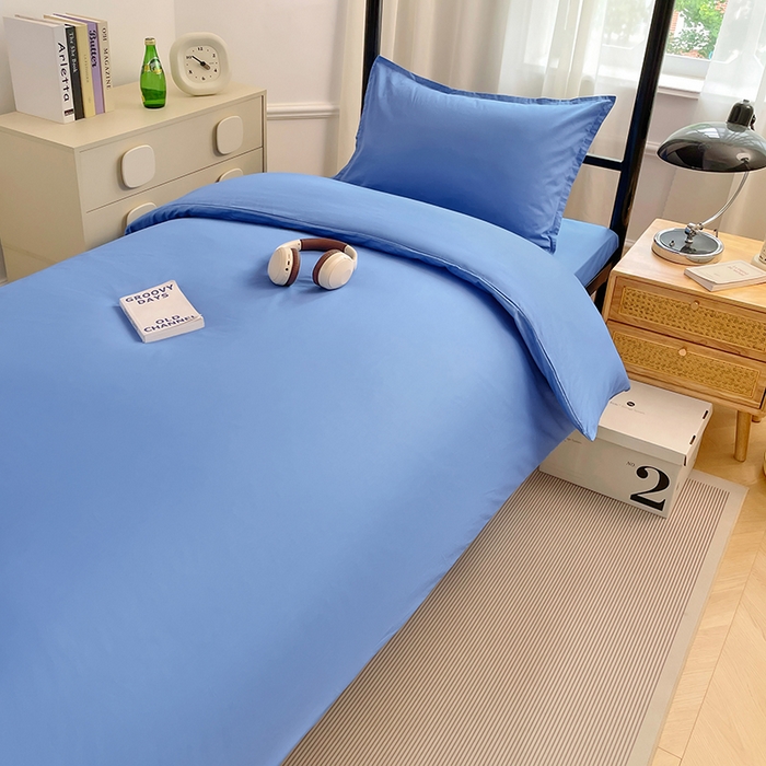 91家纺网 家纺一手货源 找家纺 锦润家纺 2025新款13372全棉纯棉学生宿舍上下铺三件套和六件套 天空蓝