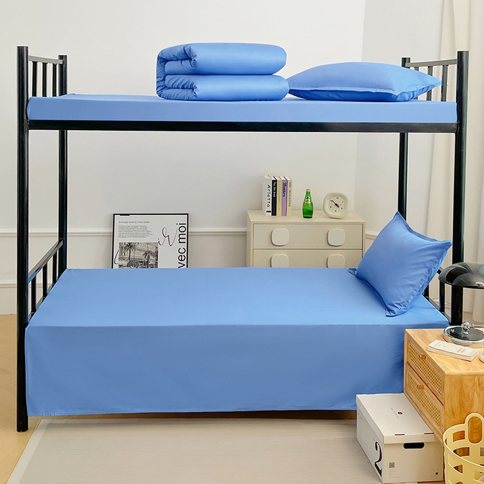 91家纺网 家纺一手货源 找家纺 锦润家纺 2025新款13372全棉纯棉学生宿舍上下铺三件套和六件套 天空蓝