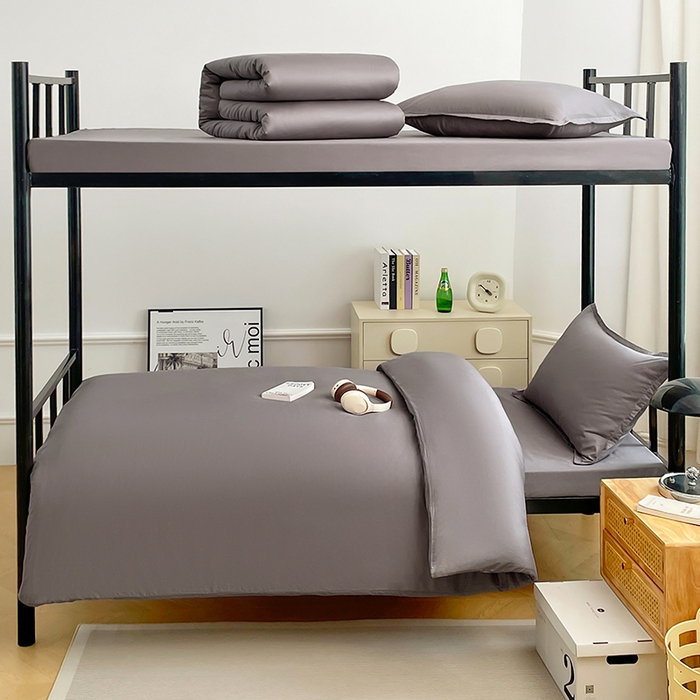 锦润家纺 2025新款13372全棉纯棉学生宿舍上下铺三件套和六件套 银灰色