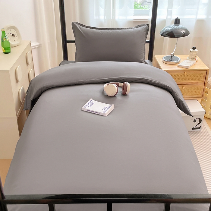 91家纺网 家纺一手货源 找家纺 锦润家纺 2025新款13372全棉纯棉学生宿舍上下铺三件套和六件套 银灰色