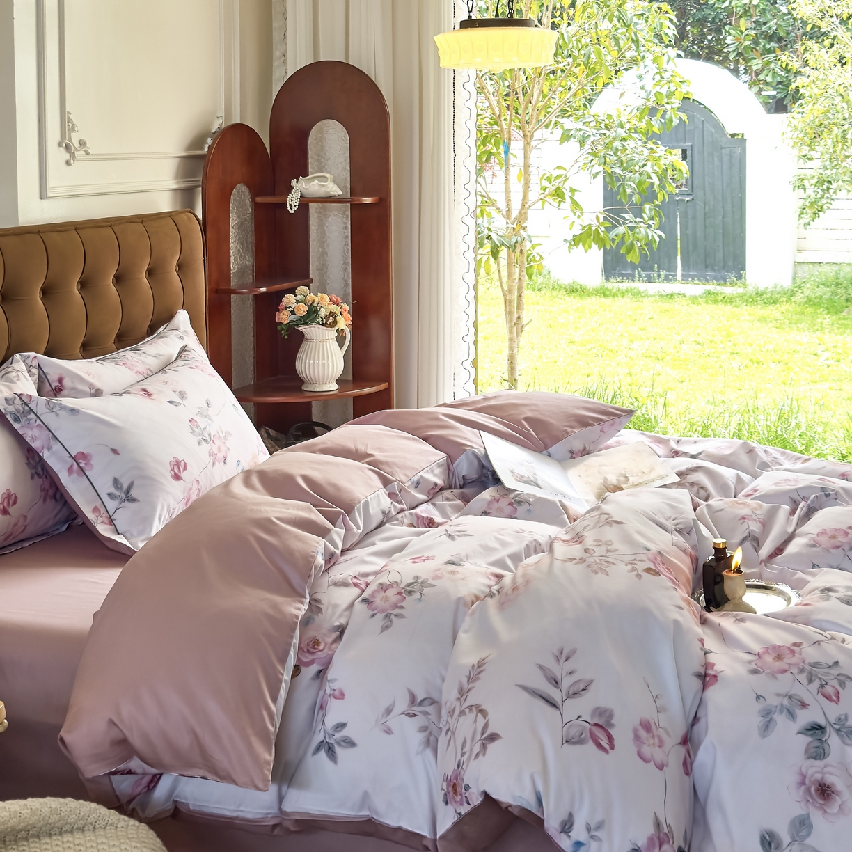 91家纺网 家纺一手货源 找家纺 由丽家纺 2025新款亲肤舒适全棉纯棉臻棉数码印花四件套系列 沐恩-绿