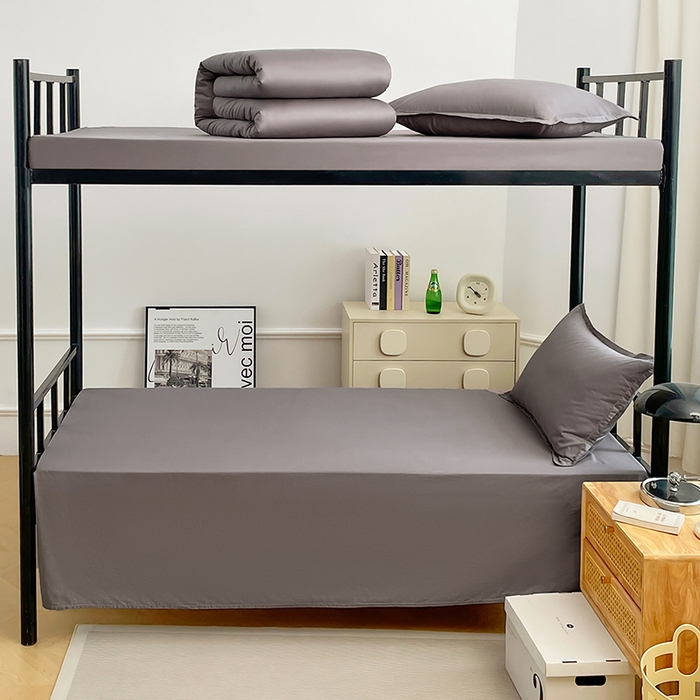 91家纺网 家纺一手货源 找家纺 锦润家纺 2025新款13372全棉纯棉学生宿舍上下铺三件套和六件套 银灰色