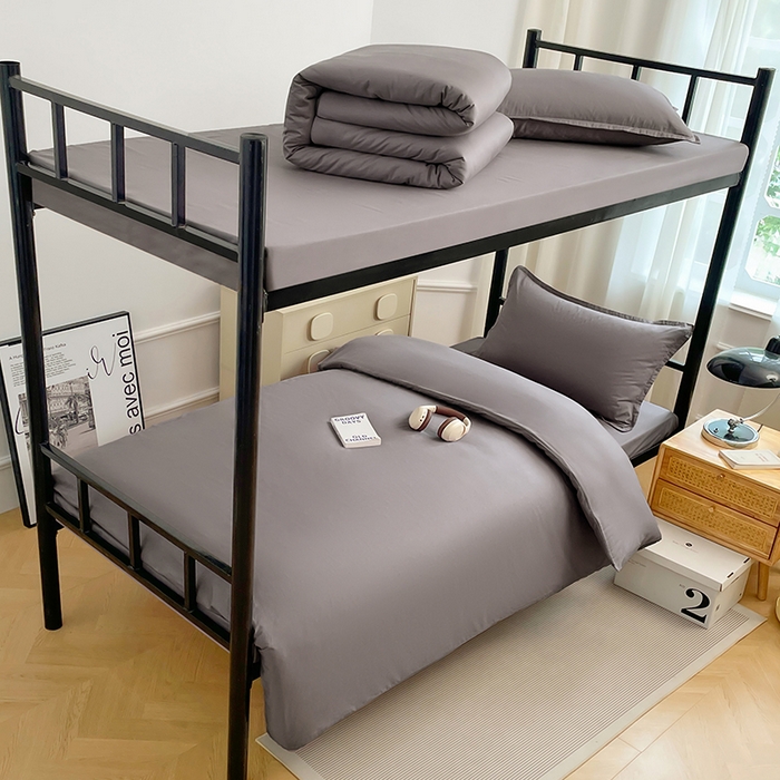 91家纺网 家纺一手货源 找家纺 锦润家纺 2025新款13372全棉纯棉学生宿舍上下铺三件套和六件套 银灰色