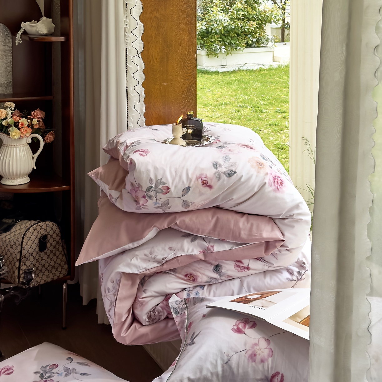 91家纺网 家纺一手货源 找家纺 由丽家纺 2025新款亲肤舒适全棉纯棉臻棉数码印花四件套系列 沐恩-绿