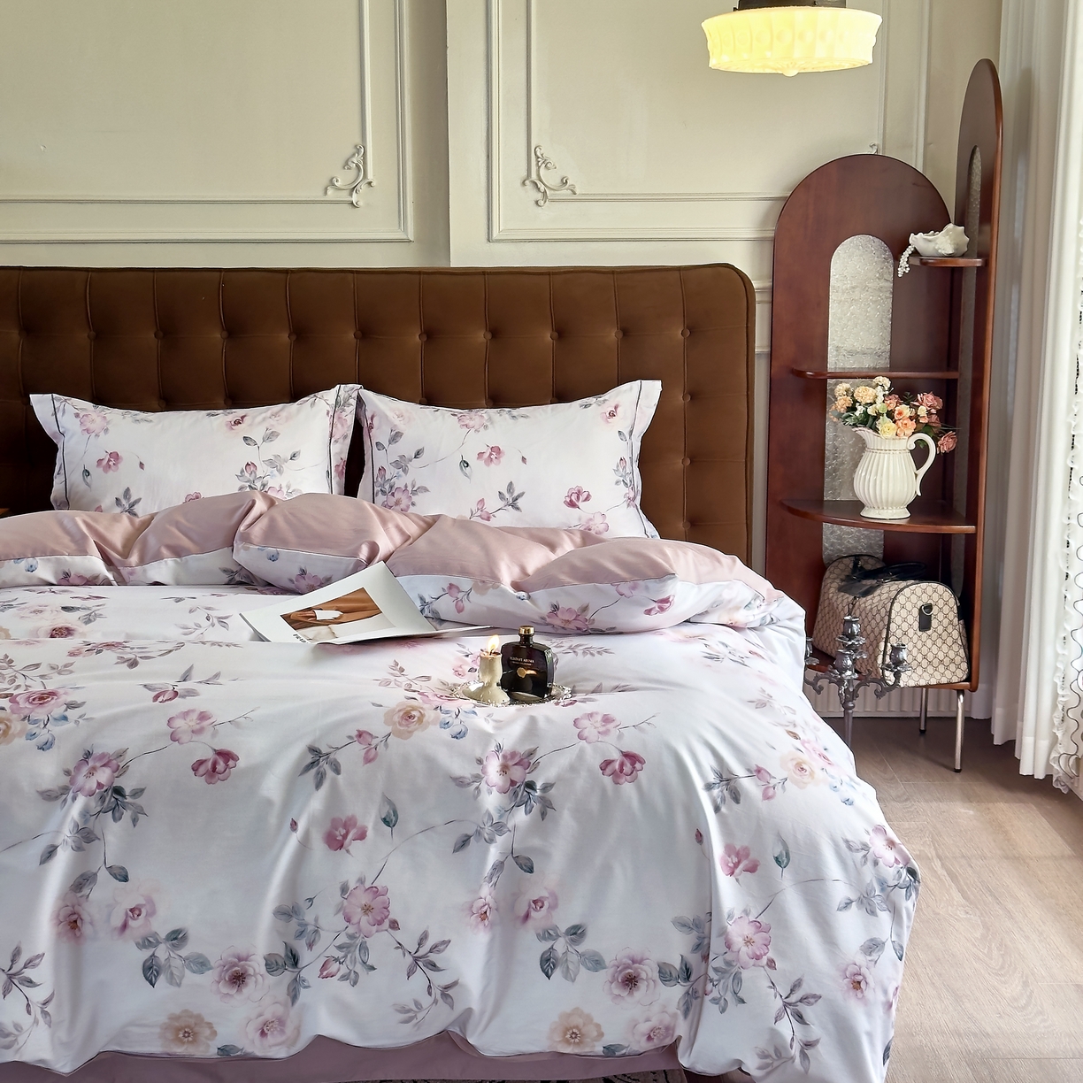 91家纺网 家纺一手货源 找家纺 由丽家纺 2025新款亲肤舒适全棉纯棉臻棉数码印花四件套系列 沐恩-绿