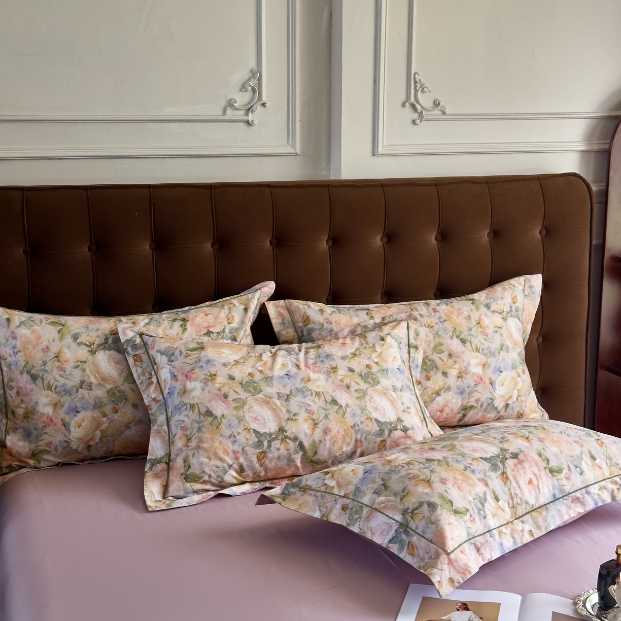 91家纺网 家纺一手货源 找家纺 由丽家纺 2025新款亲肤舒适全棉纯棉臻棉数码印花四件套系列 野玫瑰-紫