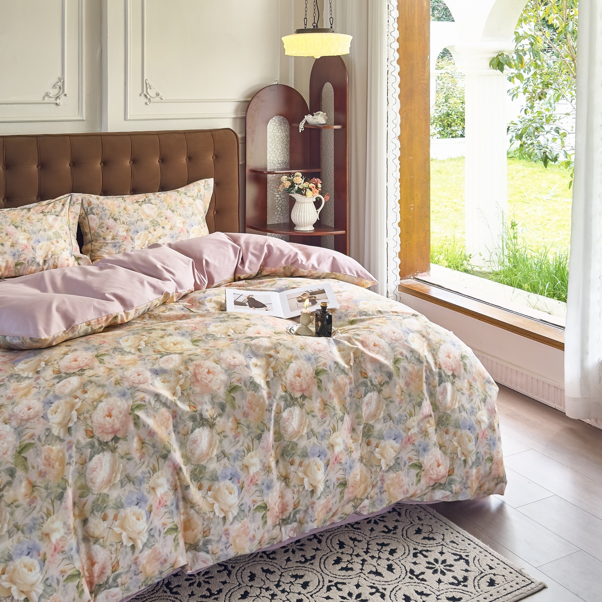 91家纺网 家纺一手货源 找家纺 由丽家纺 2025新款亲肤舒适全棉纯棉臻棉数码印花四件套系列 野玫瑰-紫