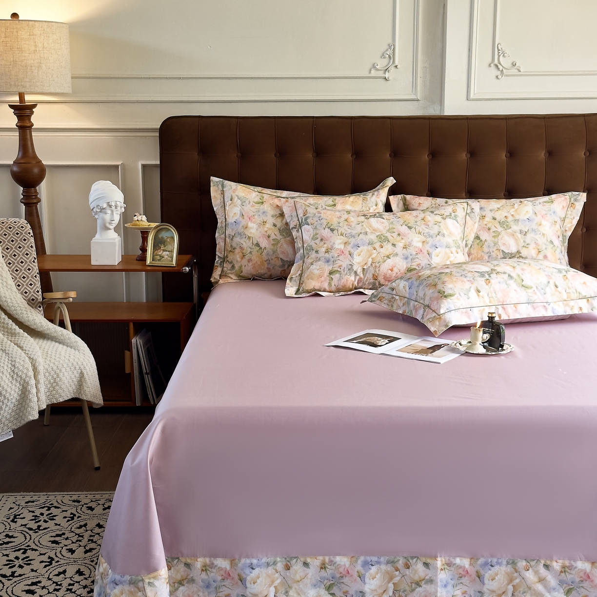 91家纺网 家纺一手货源 找家纺 由丽家纺 2025新款亲肤舒适全棉纯棉臻棉数码印花四件套系列 野玫瑰-紫