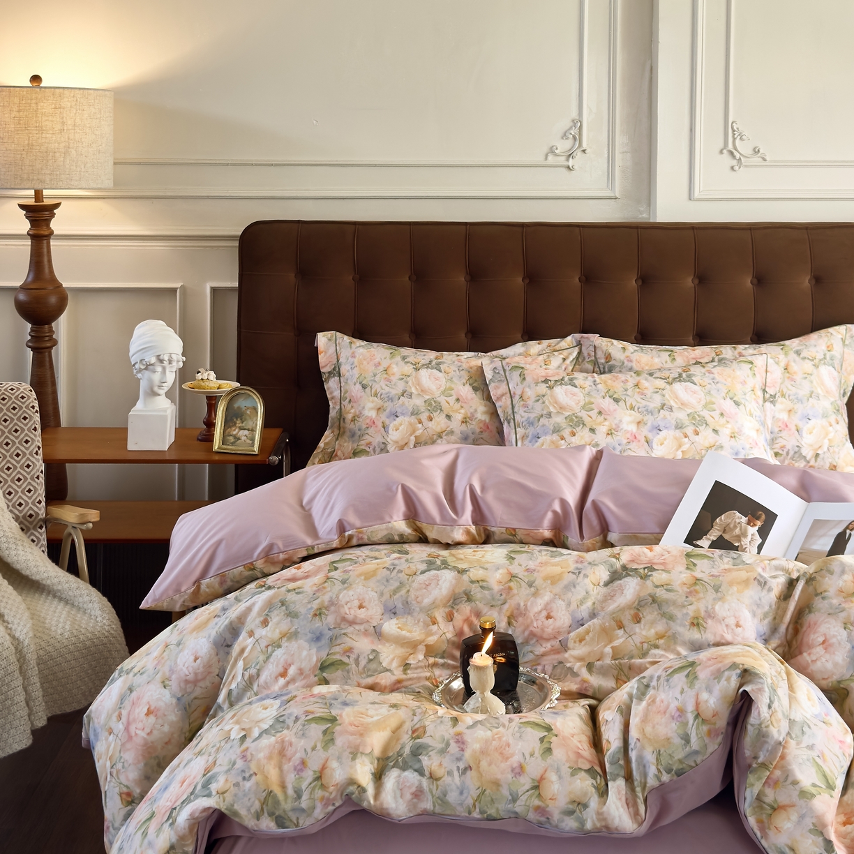 91家纺网 家纺一手货源 找家纺 由丽家纺 2025新款亲肤舒适全棉纯棉臻棉数码印花四件套系列 野玫瑰-紫