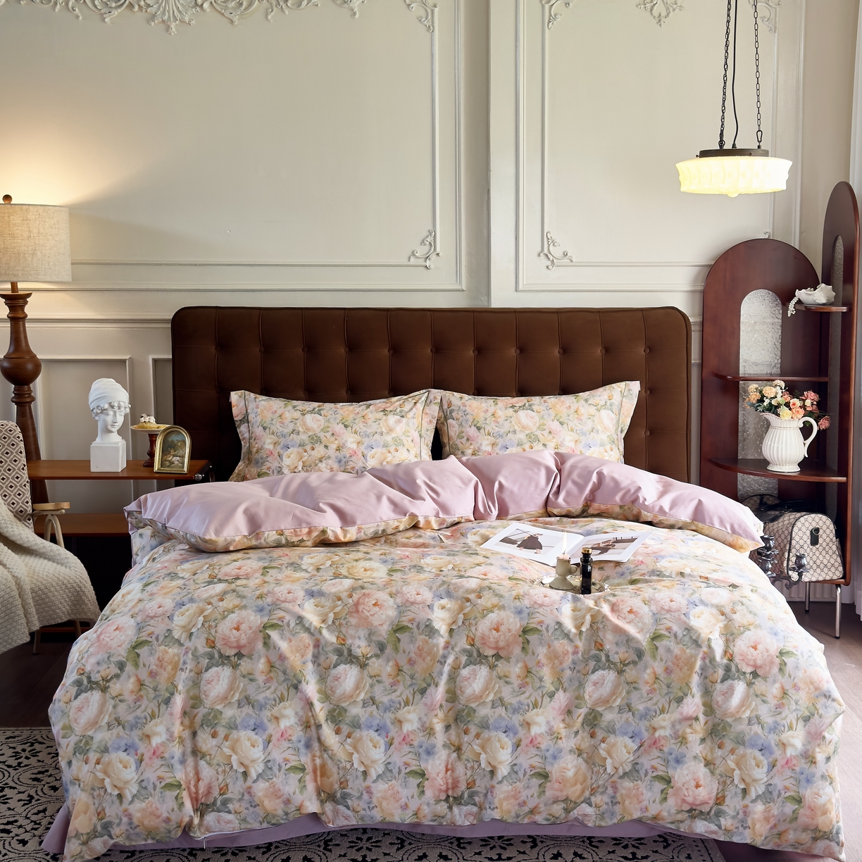 91家纺网 家纺一手货源 找家纺 由丽家纺 2025新款亲肤舒适全棉纯棉臻棉数码印花四件套系列 野玫瑰-紫