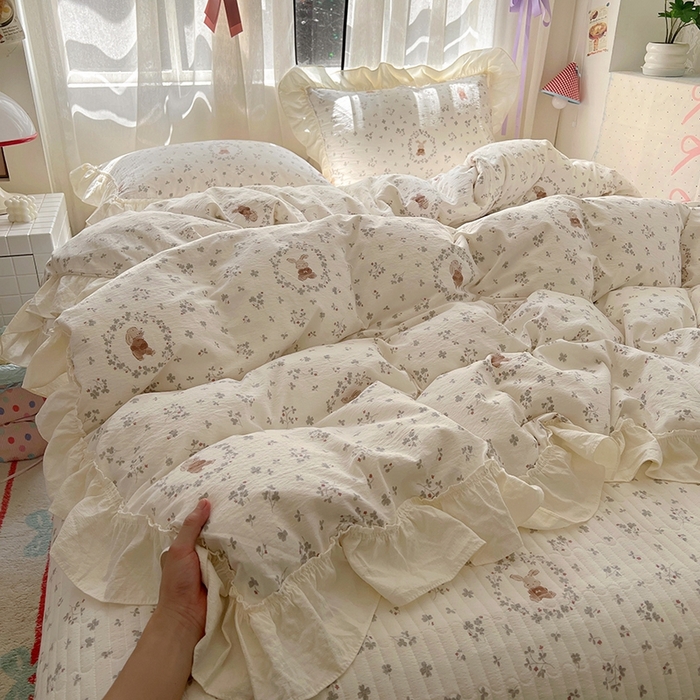 91家纺网 家纺一手货源 找家纺 （总）美梦家纺2025新款皱皱纱花边被套床盖四件套