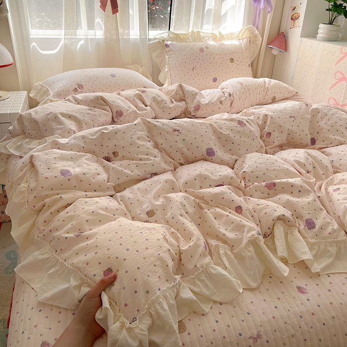 91家纺网 家纺一手货源 找家纺 （总）美梦家纺2025新款皱皱纱花边被套床盖四件套