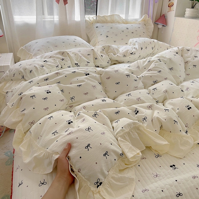 91家纺网 家纺一手货源 找家纺 （总）美梦家纺2025新款皱皱纱花边被套床盖四件套