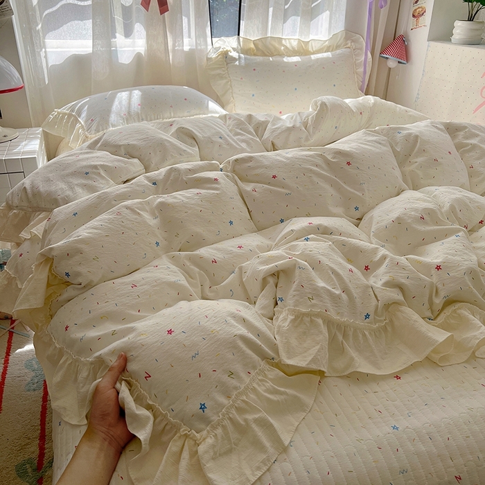 91家纺网 家纺一手货源 找家纺 （总）美梦家纺2025新款皱皱纱花边被套床盖四件套