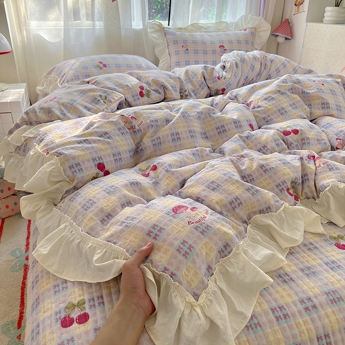 91家纺网 家纺一手货源 找家纺 （总）美梦家纺2025新款皱皱纱花边被套床盖四件套