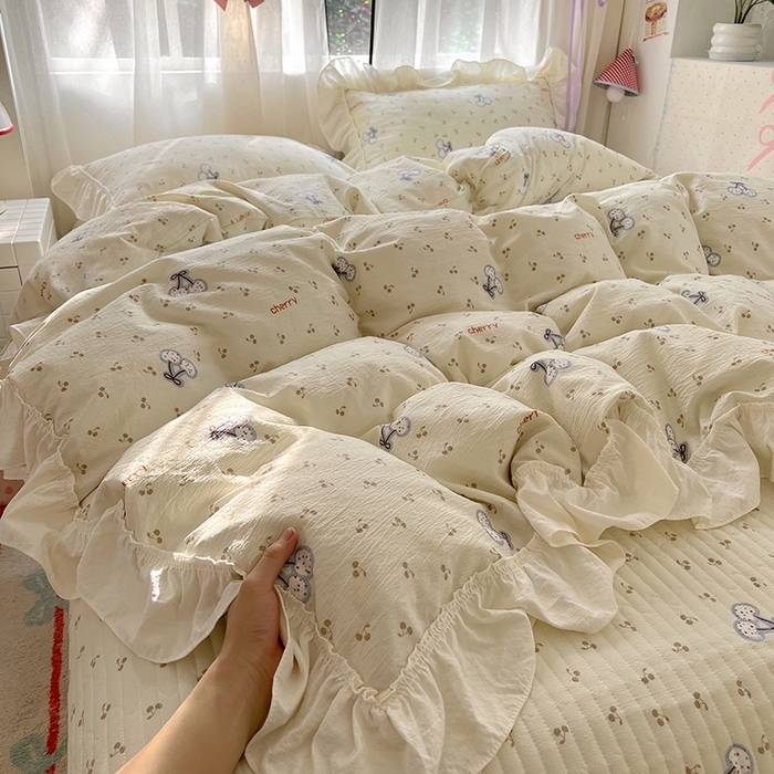 91家纺网 家纺一手货源 找家纺 （总）美梦家纺2025新款皱皱纱花边被套床盖四件套