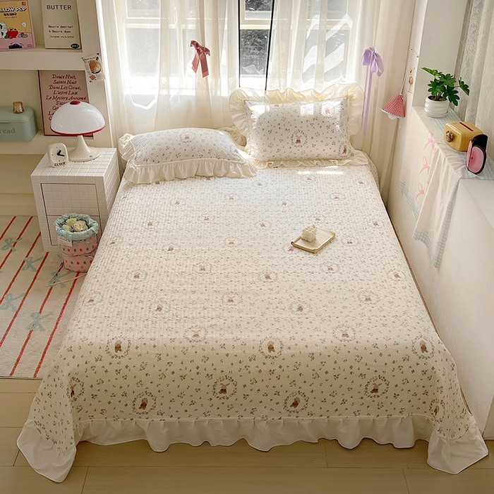 91家纺网 家纺一手货源 找家纺 美梦家纺2025新款皱皱纱花边被套床盖四件套 彼得小兔