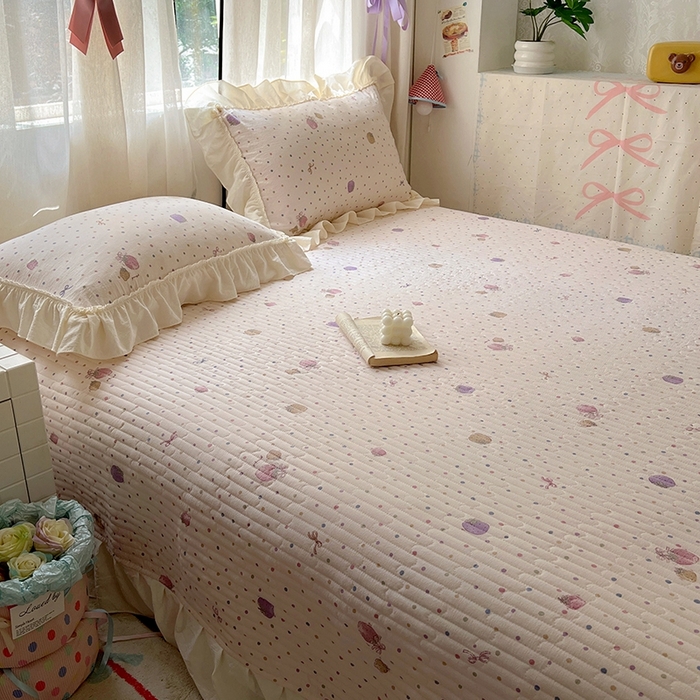 91家纺网 家纺一手货源 找家纺 美梦家纺2025新款皱皱纱花边被套床盖四件套 点点莓果