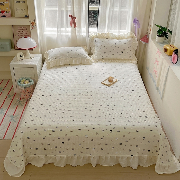 91家纺网 家纺一手货源 找家纺 美梦家纺2025新款皱皱纱花边被套床盖四件套 黑樱梦境