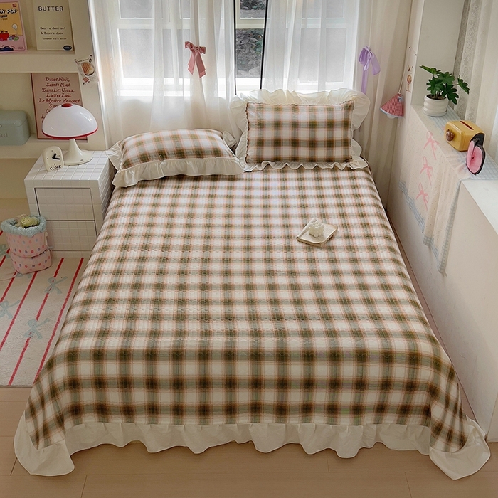 91家纺网 家纺一手货源 找家纺 美梦家纺2025新款皱皱纱花边被套床盖四件套 葵野