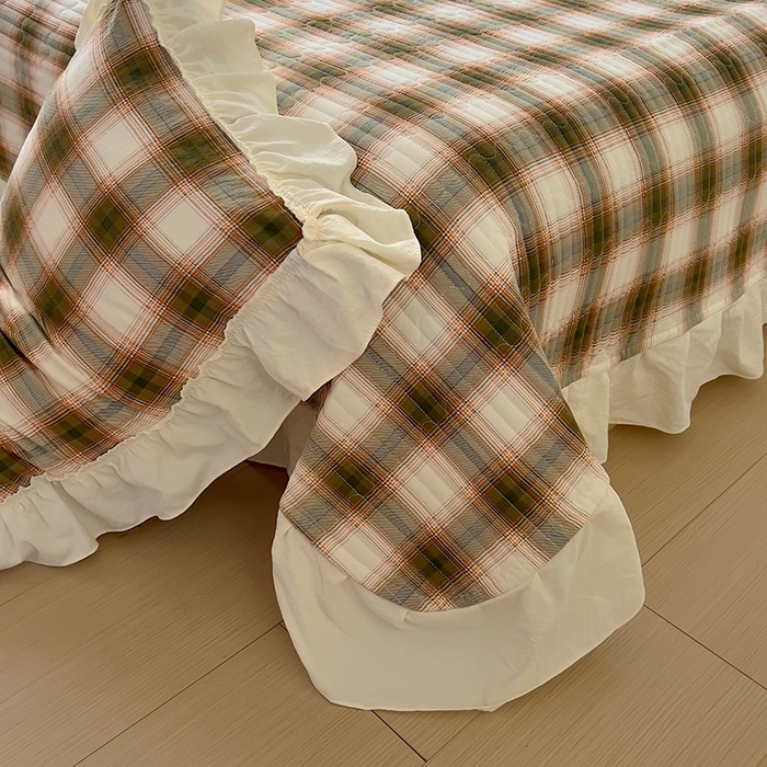 91家纺网 家纺一手货源 找家纺 美梦家纺2025新款皱皱纱花边被套床盖四件套 葵野