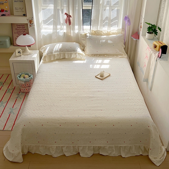 91家纺网 家纺一手货源 找家纺 美梦家纺2025新款皱皱纱花边被套床盖四件套 蜡笔画