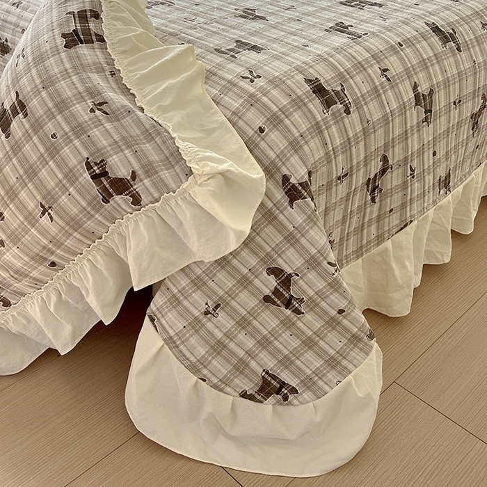 91家纺网 家纺一手货源 找家纺 美梦家纺2025新款皱皱纱花边被套床盖四件套 巧克力狗狗