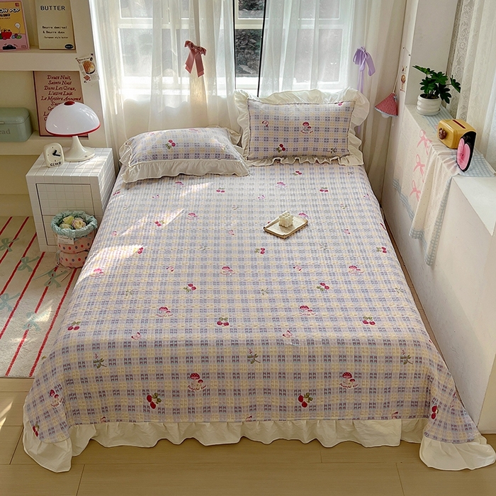 91家纺网 家纺一手货源 找家纺 美梦家纺2025新款皱皱纱花边被套床盖四件套 森田园野