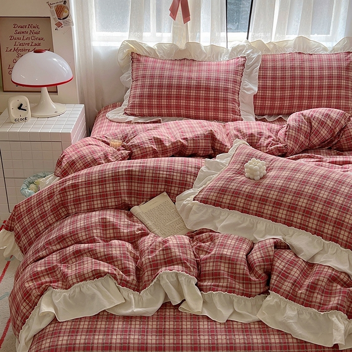 91家纺网 家纺一手货源 找家纺 美梦家纺2025新款皱皱纱花边被套床盖四件套 圣诞树