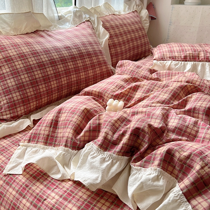 91家纺网 家纺一手货源 找家纺 美梦家纺2025新款皱皱纱花边被套床盖四件套 圣诞树