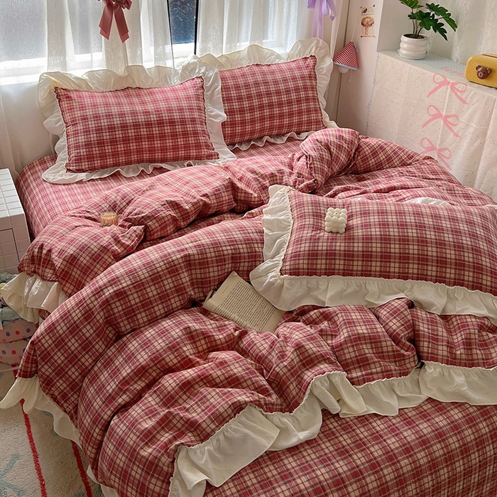 91家纺网 家纺一手货源 找家纺 美梦家纺2025新款皱皱纱花边被套床盖四件套 圣诞树