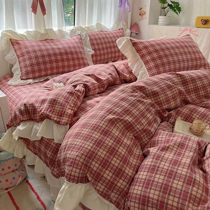 91家纺网 家纺一手货源 找家纺 美梦家纺2025新款皱皱纱花边被套床盖四件套 圣诞树