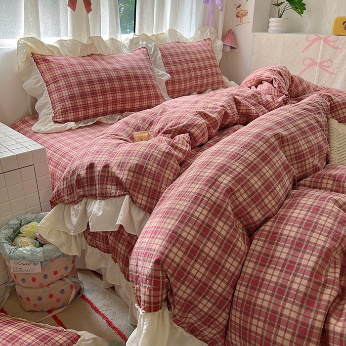 91家纺网 家纺一手货源 找家纺 美梦家纺2025新款皱皱纱花边被套床盖四件套 圣诞树