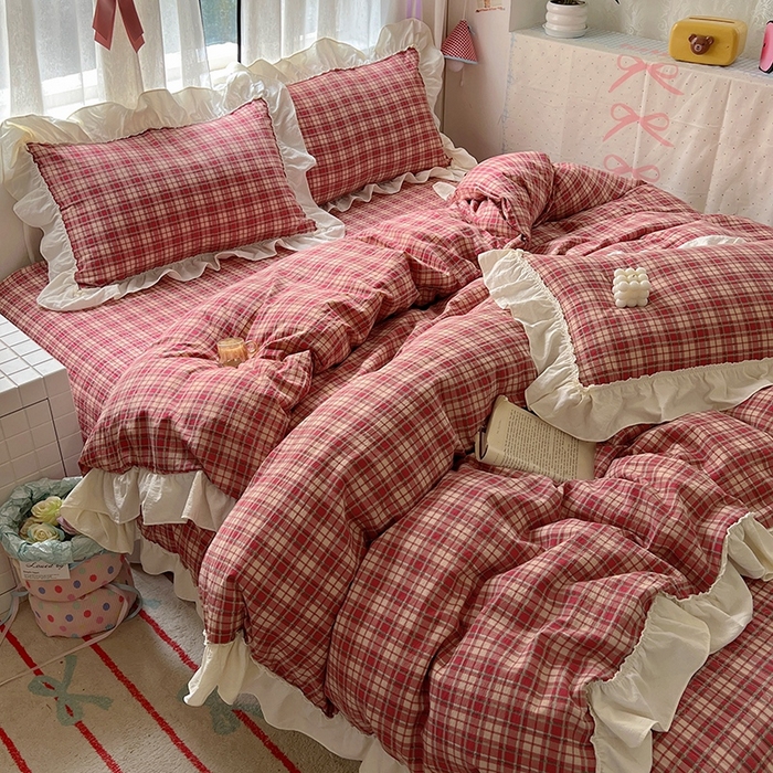 91家纺网 家纺一手货源 找家纺 美梦家纺2025新款皱皱纱花边被套床盖四件套 圣诞树