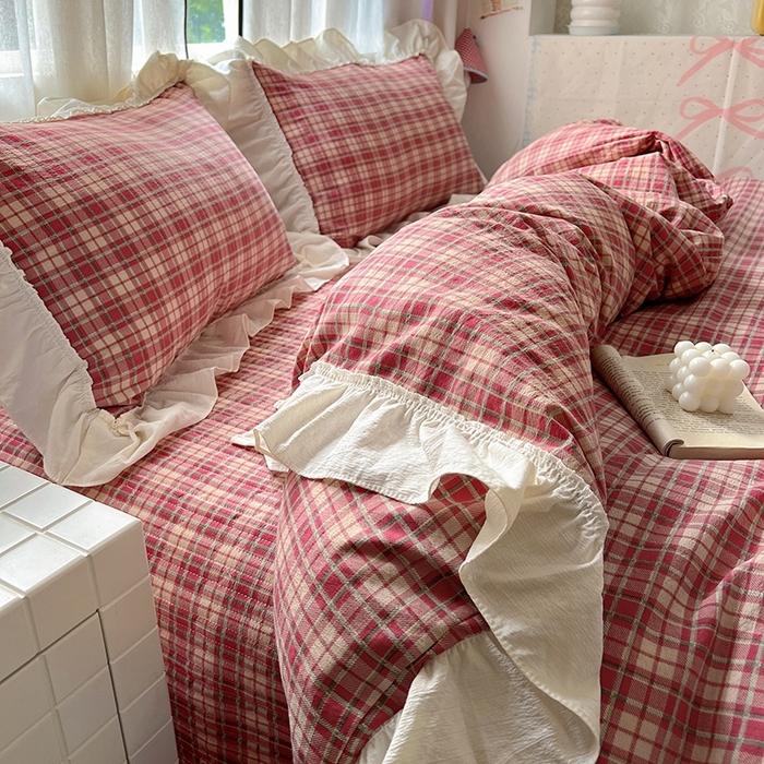 91家纺网 家纺一手货源 找家纺 美梦家纺2025新款皱皱纱花边被套床盖四件套 圣诞树