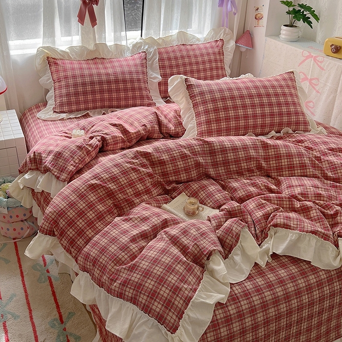 91家纺网 家纺一手货源 找家纺 美梦家纺2025新款皱皱纱花边被套床盖四件套 圣诞树