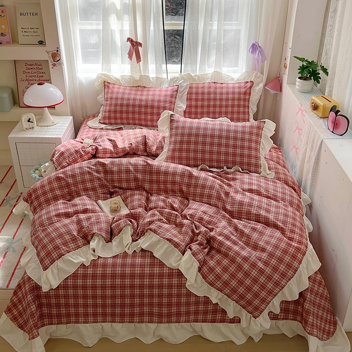 91家纺网 家纺一手货源 找家纺 美梦家纺2025新款皱皱纱花边被套床盖四件套 圣诞树