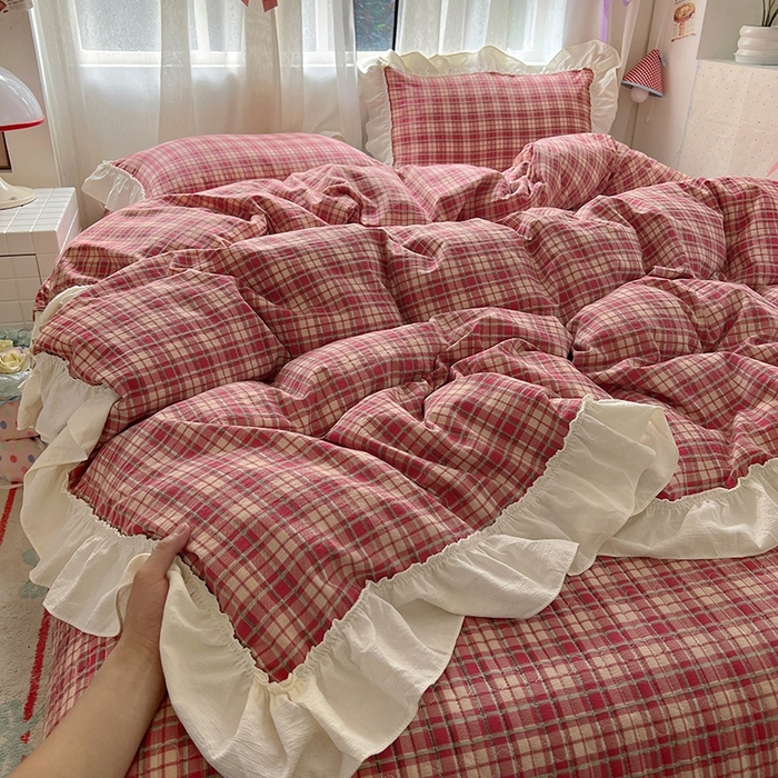 91家纺网 家纺一手货源 找家纺 美梦家纺2025新款皱皱纱花边被套床盖四件套 圣诞树