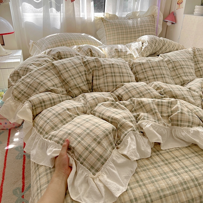 美梦家纺2025新款皱皱纱花边被套床盖四件套 松野